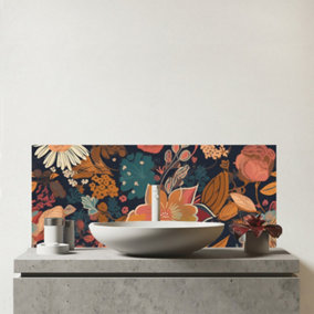 Boho Chic Flower Glass Bathroom Splashback