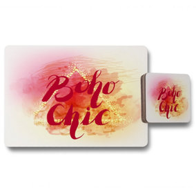 Boho Chic lettering on beautiful watercolor background (Placemat & Coaster Set) / Default Title