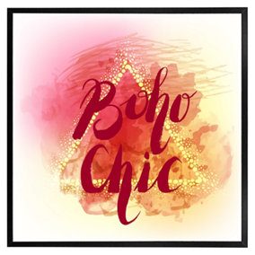 Boho chic lettering on beautiful watercolour (Picutre Frame) / 16x16" / Black