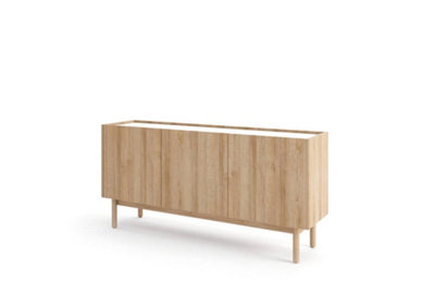 Boho Contemporary Sideboard Cabinet 3 Hinged Doors 3 Shelves Oak Riviera & White Marble Effect (H)680mm (W)1440mm (D)370mm