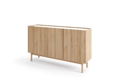 Boho Contemporary Sideboard Cabinet 3 Hinged Doors 3 Shelves Oak Riviera & White Marble Effect (H)830mm (W)1440mm (D)370mm