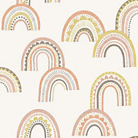 Boho Rainbow Blush/Orange Children's Wallpaper