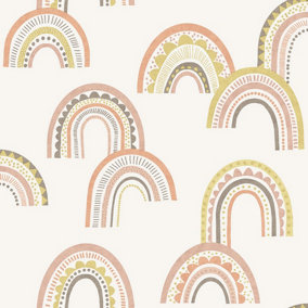 Boho Rainbow Blush/Orange Children's Wallpaper