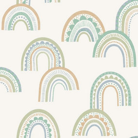 Boho Rainbow Green/Teal Children's Wallpaper