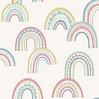 Boho Rainbow Pink/Duckegg Children's Wallpaper