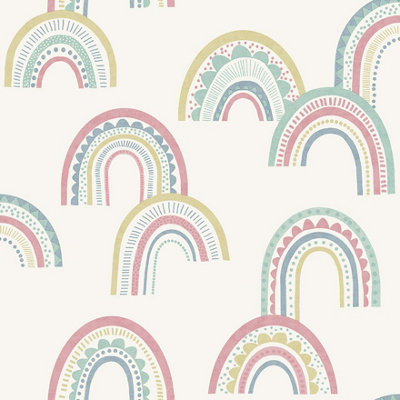 Boho Rainbow Pink/Duckegg Children's Wallpaper