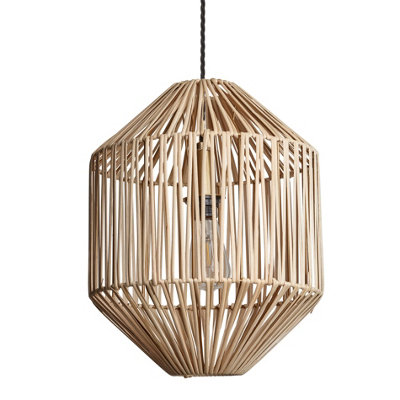 Boho Rattan Ceiling Pendant Light - 12 Inch - Diamond, Natural