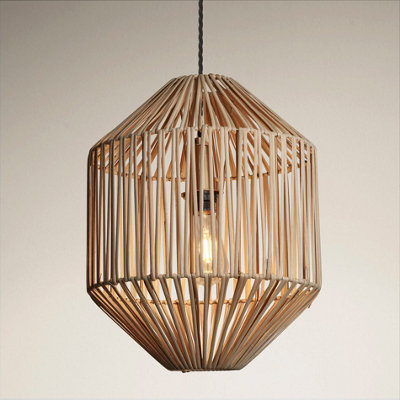 Boho Rattan Ceiling Pendant Light - 12 Inch - Diamond, Natural