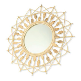 Boho Round Rattan Mirror in Natural (H)74cm x (W)74cm