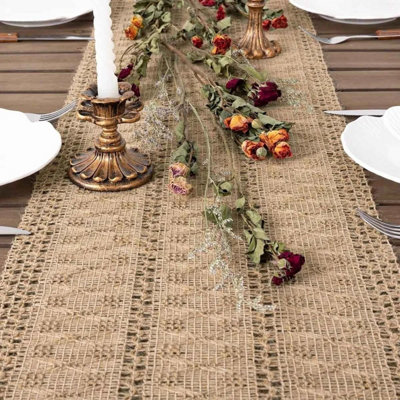 Boho Rustic Burlap Table Runner Farmhouse Vintage Jute Dining Table ...