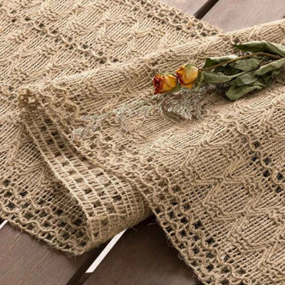 Boho Rustic Burlap Table Runner Farmhouse Vintage Jute Dining Table ...