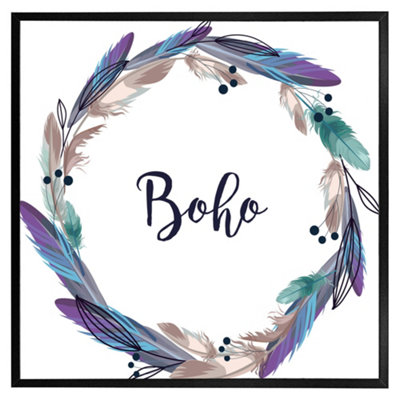 Boho style wreath feathers (Picutre Frame) / 16x16" / Oak