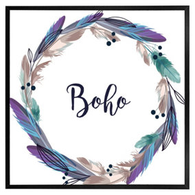 Boho style wreath feathers (Picutre Frame) / 24x24" / Black