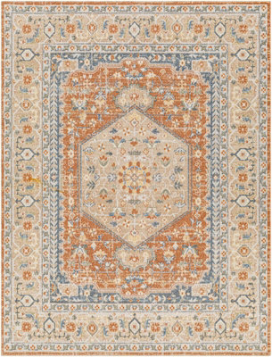 BOKA Machine Washable Traditionnal Boho Burnt Orange Area Rug 200 x 275 cm