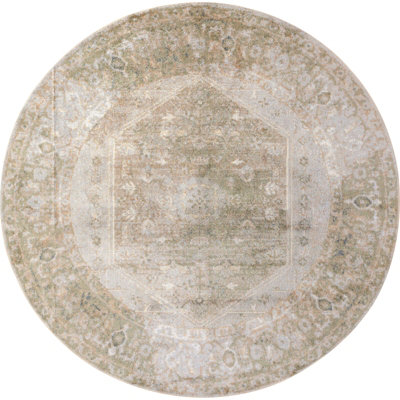 BOKA Round Machine Washable Traditionnal Boho Camel Area Rug 200 x 200 cm