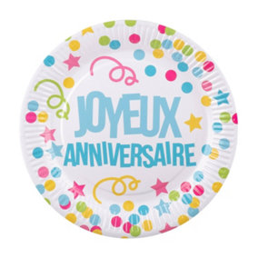Boland Joyeux Anniversaire Party Plates (Pack of 6) Multicoloured (One Size)