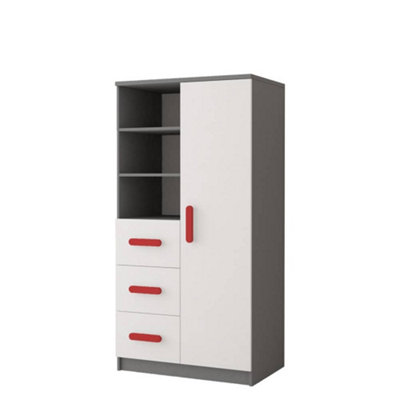 Bold Grey and White Sideboard H1600mm W800mm D400mm - Red Handles for Statement Interiors