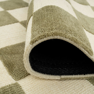 Bold Knitted Checkerboard Geometric Green Firseside Living Area Rug ...