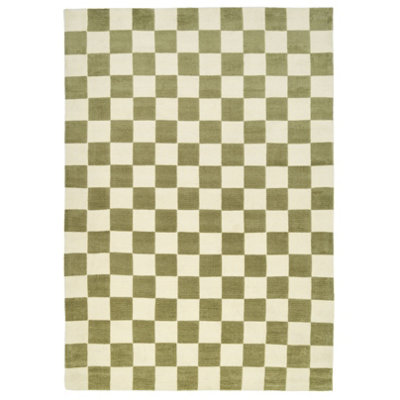 Bold Knitted Checkerboard Geometric Green Firseside Living Area Rug 190cm x 280cm