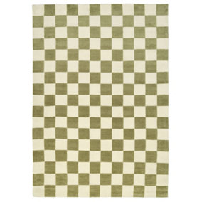 Bold Knitted Checkerboard Geometric Green Firseside Living Area Rug 190cm x 280cm