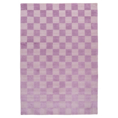 Bold Knitted Checkerboard Geometric Lilac Firseside Living Area Rug 120cm x 170cm