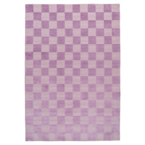 Bold Knitted Checkerboard Geometric Lilac Firseside Living Area Rug 160cm x 230cm