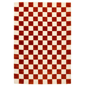 Bold Knitted Checkerboard Geometric Red Firseside Living Area Rug 120cm x 170cm