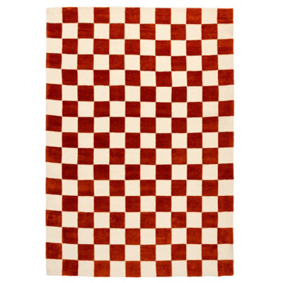 Bold Knitted Checkerboard Geometric Red Firseside Living Area Rug 190cm x 280cm