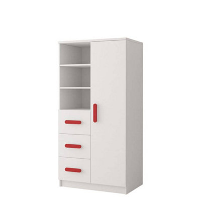 Bold White Sideboard H1600mm W800mm D400mm - Red Handles for Statement Interiors