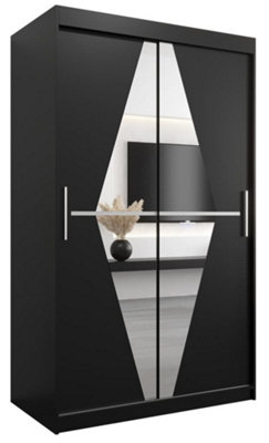 Boliwia Contemporary 2 Mirrored Sliding Door Wardrobe 5 Shelves 2 Rails Black (H)2000mm (W)1200mm (D)620mm