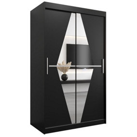 Boliwia Contemporary 2 Mirrored Sliding Door Wardrobe 5 Shelves 2 Rails Black (H)2000mm (W)1200mm (D)620mm