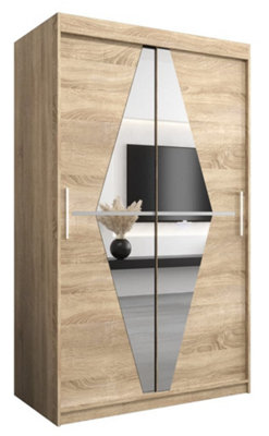 Boliwia Contemporary 2 Mirrored Sliding Door Wardrobe 5 Shelves 2 Rails Sonoma Oak Effect (H)2000mm (W)1200mm (D)620mm