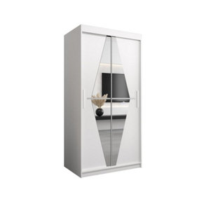 Boliwia Contemporary 2 Mirrored Sliding Door Wardrobe 5 Shelves 2 Rails White (H)2000mm (W)1000mm (D)620mm