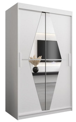 Boliwia Contemporary 2 Mirrored Sliding Door Wardrobe 5 Shelves 2 Rails White (H)2000mm (W)1200mm (D)620mm