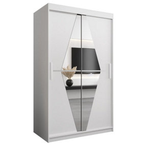 Boliwia Contemporary 2 Mirrored Sliding Door Wardrobe 5 Shelves 2 Rails White (H)2000mm (W)1200mm (D)620mm