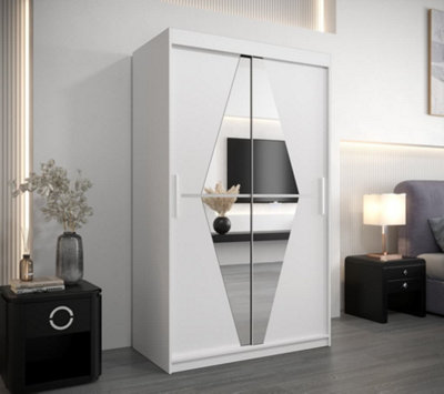 Boliwia Contemporary 2 Mirrored Sliding Door Wardrobe 5 Shelves 2 Rails White (H)2000mm (W)1200mm (D)620mm