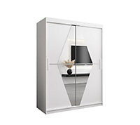 Boliwia Contemporary 2 Mirrored Sliding Door Wardrobe 5 Shelves 2 Rails White (H)2000mm (W)1500mm (D)620mm