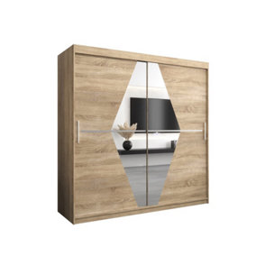 Boliwia Contemporary 2 Mirrored Sliding Door Wardrobe 9 Shelves 2 Rails Sonoma Oak Effect (H)2000mm (W)2000mm (D)620mm