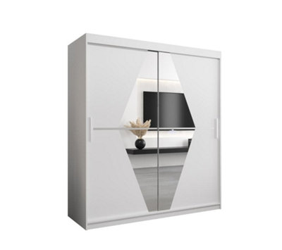Boliwia Contemporary 2 Mirrored Sliding Door Wardrobe 9 Shelves 2 Rails White (H)2000mm (W)1800mm (D)620mm
