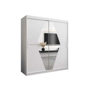 Boliwia Contemporary 2 Mirrored Sliding Door Wardrobe 9 Shelves 2 Rails White (H)2000mm (W)1800mm (D)620mm