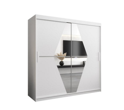 Boliwia Contemporary 2 Mirrored Sliding Door Wardrobe 9 Shelves 2 Rails White (H)2000mm (W)2000mm (D)620mm
