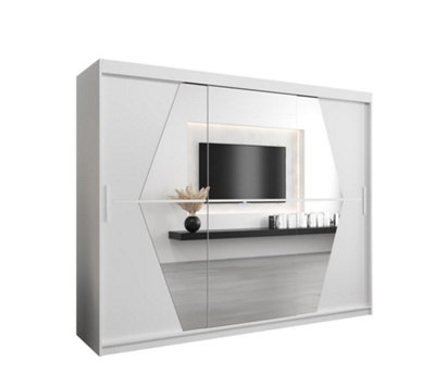 Boliwia Contemporary 2 Mirrored Sliding Door Wardrobe 9 Shelves 2 Rails White (H)2000mm (W)2500mm (D)620mm