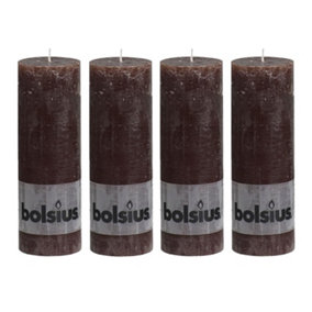 Bolsius 4PC Dark Brown Rustic Pillar Candles 190 x 68mm