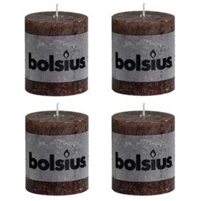 Bolsius 4PC Dark Brown Rustic Pillar Candles 80 x 68mm