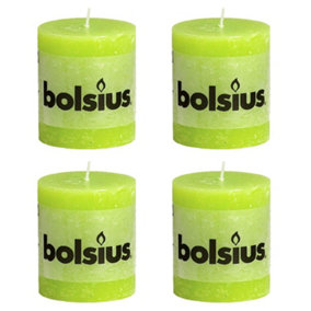 Bolsius 4PC Lime Rustic Pillar Candles 80 x 68mm