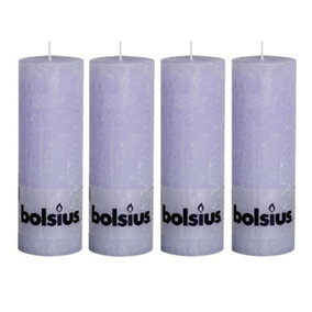 Bolsius 4PC Pastel Purple Rustic Pillar Candles 190 x 68mm