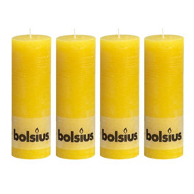 Bolsius 4PC Yellow Rustic Pillar Candles 190 x 68mm