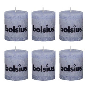 Bolsius 6PC Misty Blue Rustic Pillar Candles 80 x 68mm