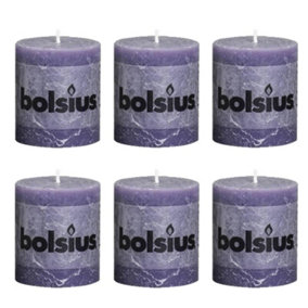 Bolsius 6PC Old Purple Rustic Pillar Candles 80 x 68mm