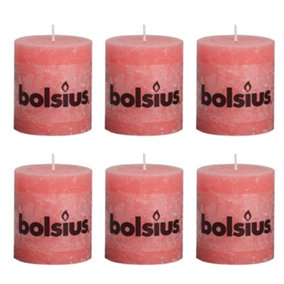 Bolsius 6PC Sweet Pink Rustic Pillar Candles 80 x 68mm